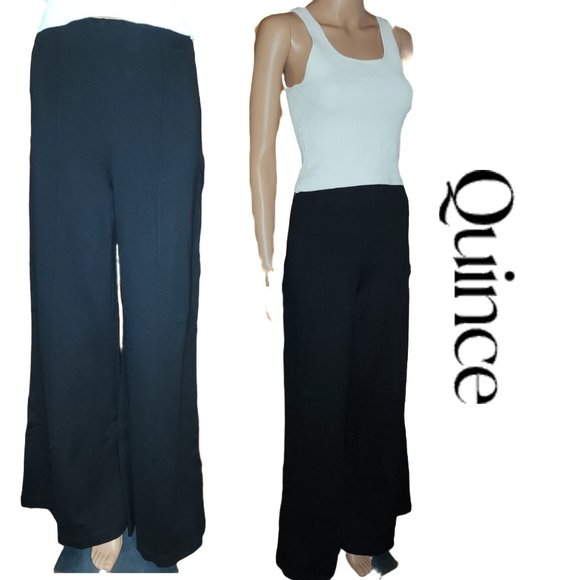 Quince Ultra-Stretch Ponte Super Wide Leg Pant NWT Black Med - Picture 1 of 6